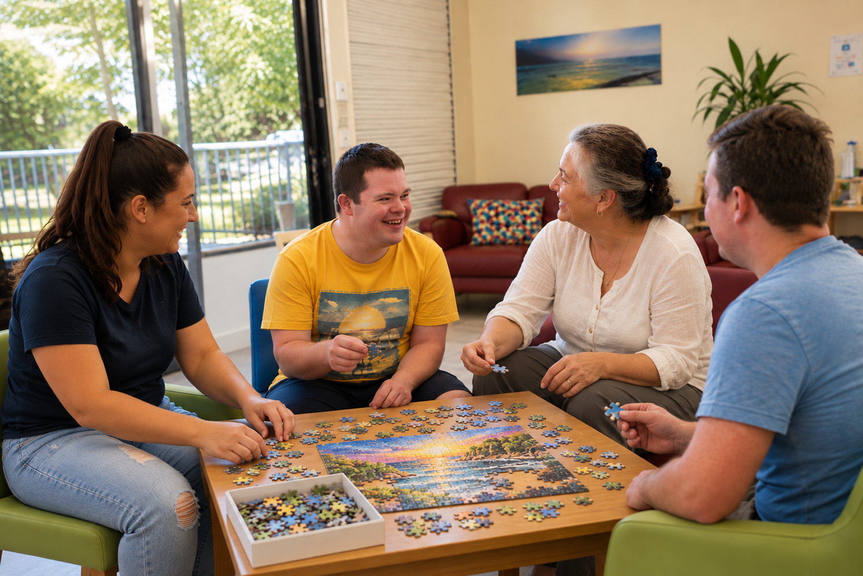 Person with support worker enjoying community activities together