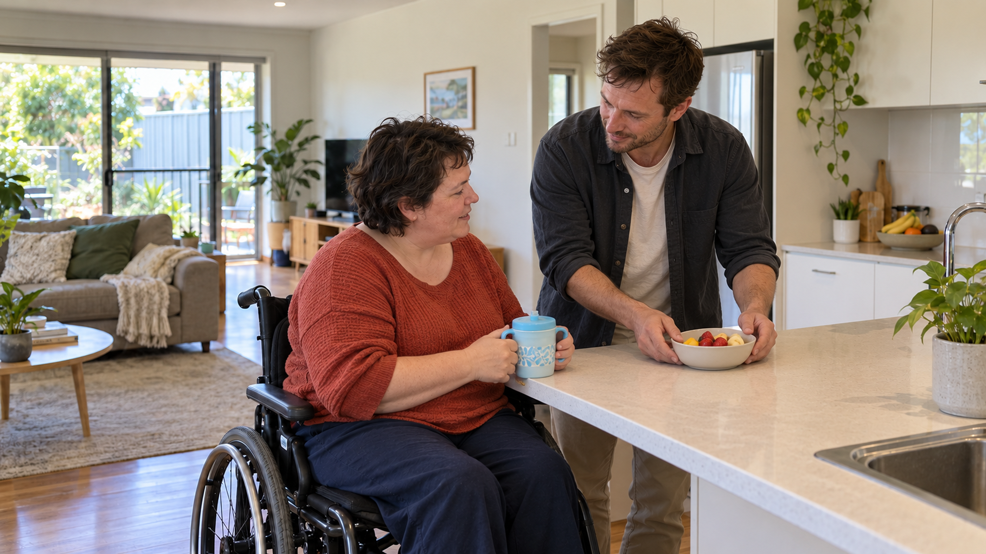 Support worker helping with daily activities at home